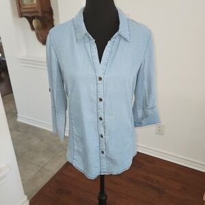 Cavalini Slimming Fit Soft Light Denim Button Down Shirt Size L